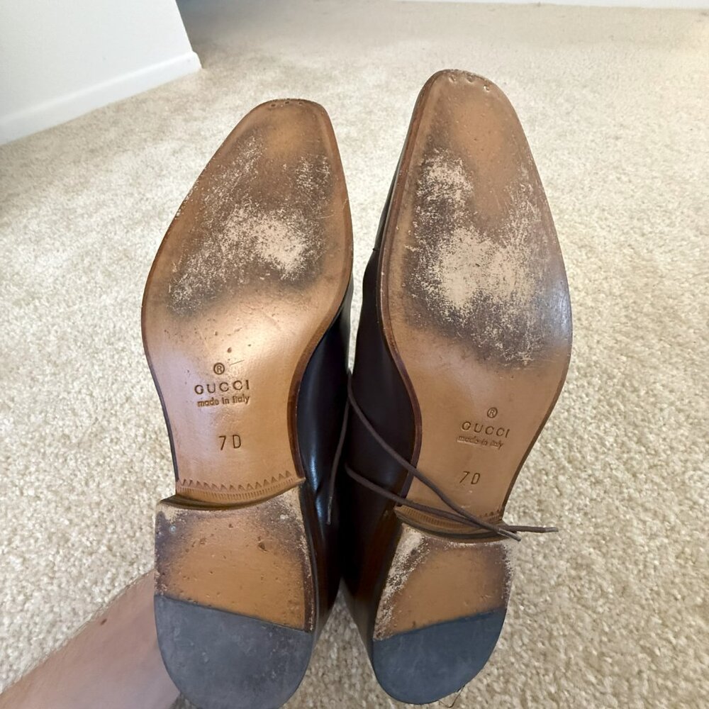 Genuine Gucci Men’s Brown Leather Dress Shoes 7G 8.5USA Lace Oxford 206625 - Picture 6 of 6